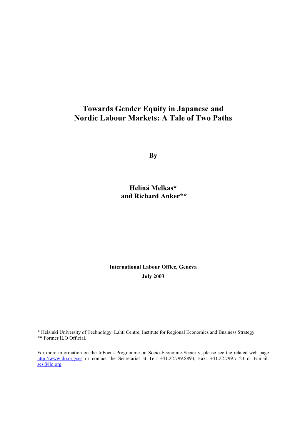 Towards Gender Equity in Japanese and Nordic Labour Markets: a Tale of Two Paths