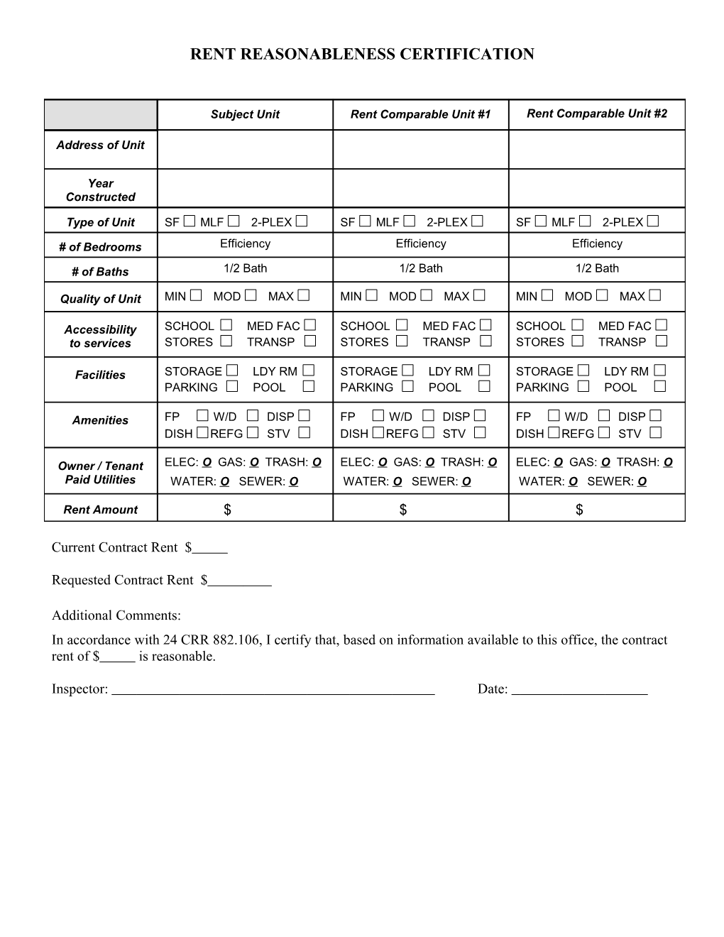 Rent Reasonableness Certification