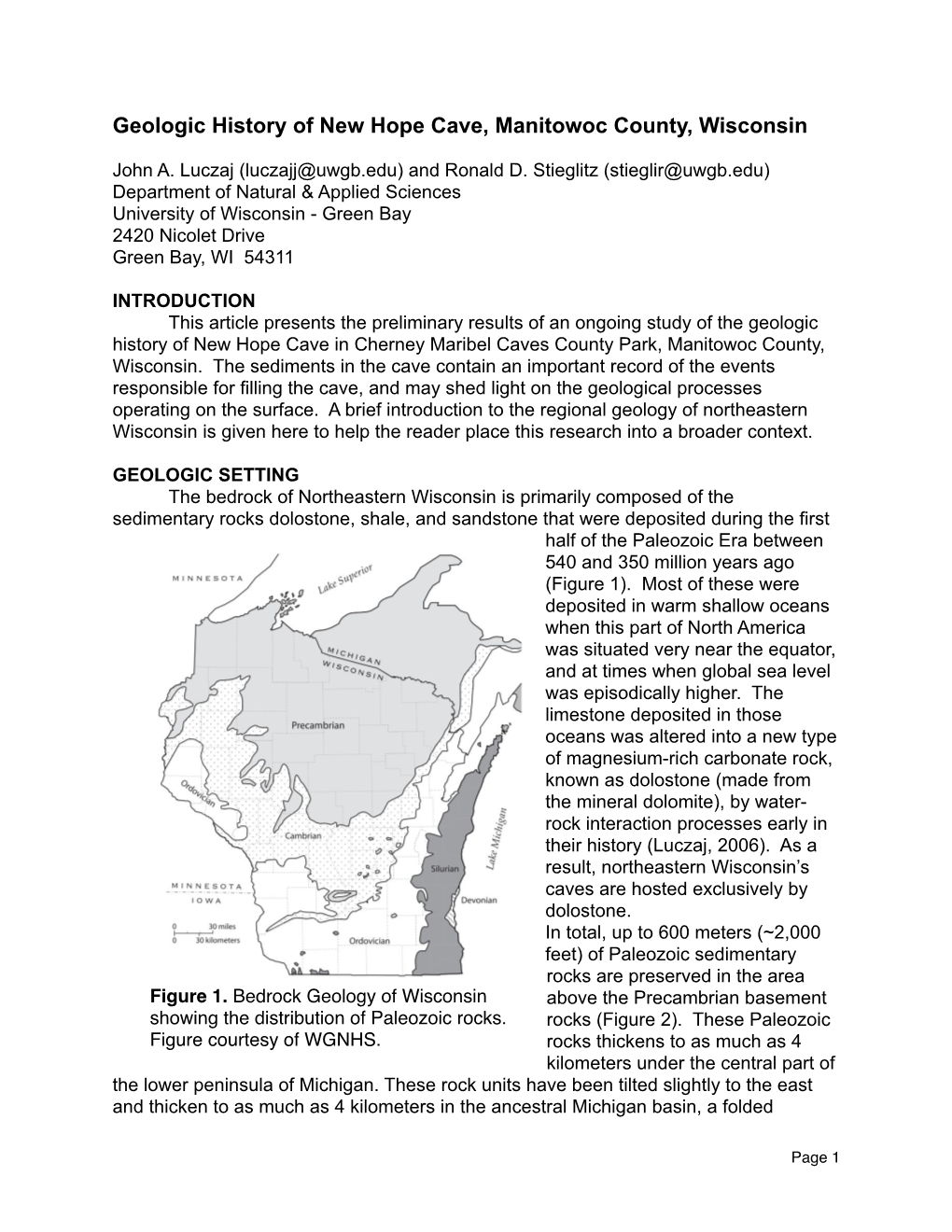 Geologic History of New Hope Cave, Manitowoc County, Wisconsin