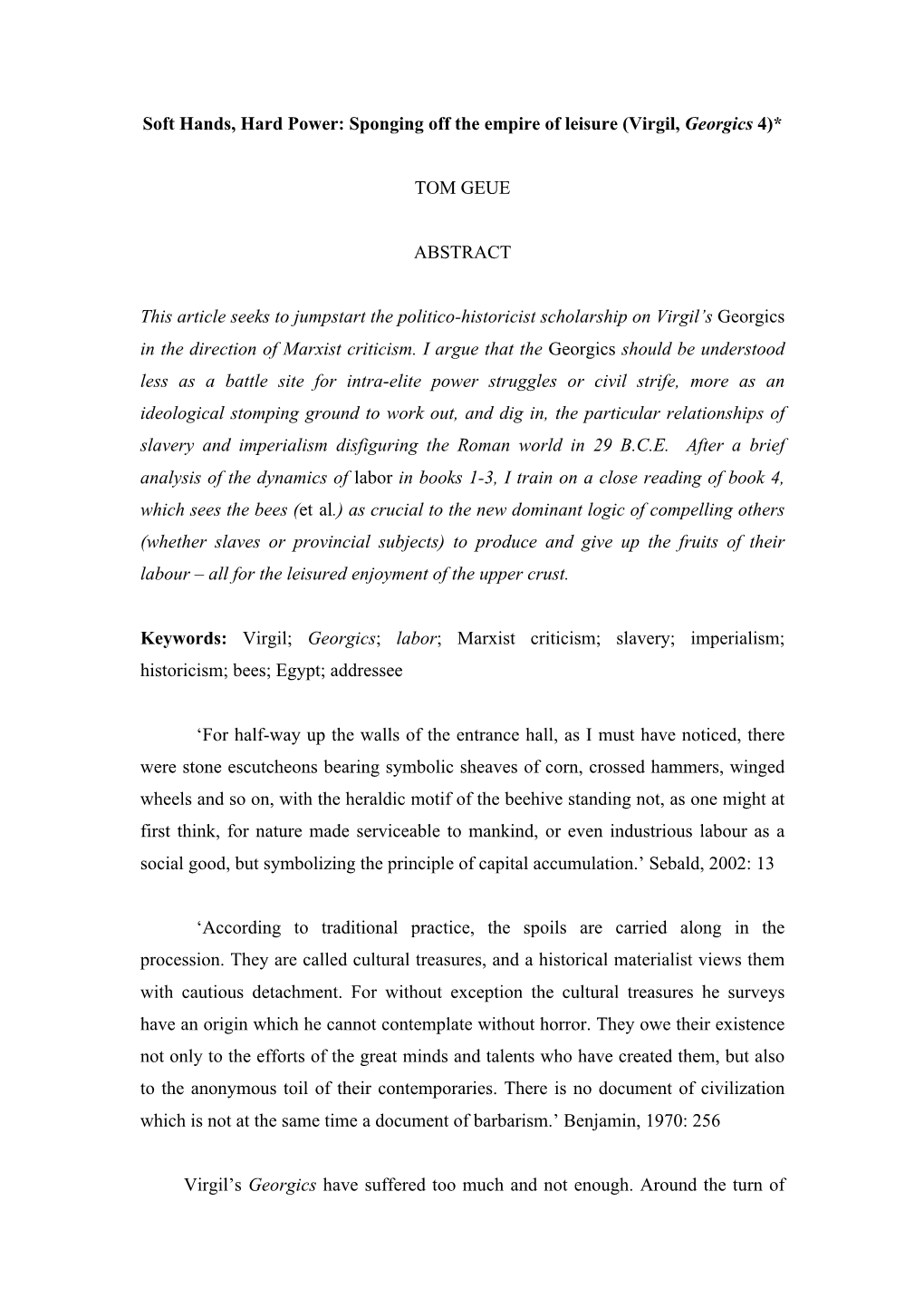 Soft Hands, Hard Power: Sponging Off the Empire of Leisure (Virgil, Georgics 4)* TOM GEUE ABSTRACT This Article Seeks to Jumpsta