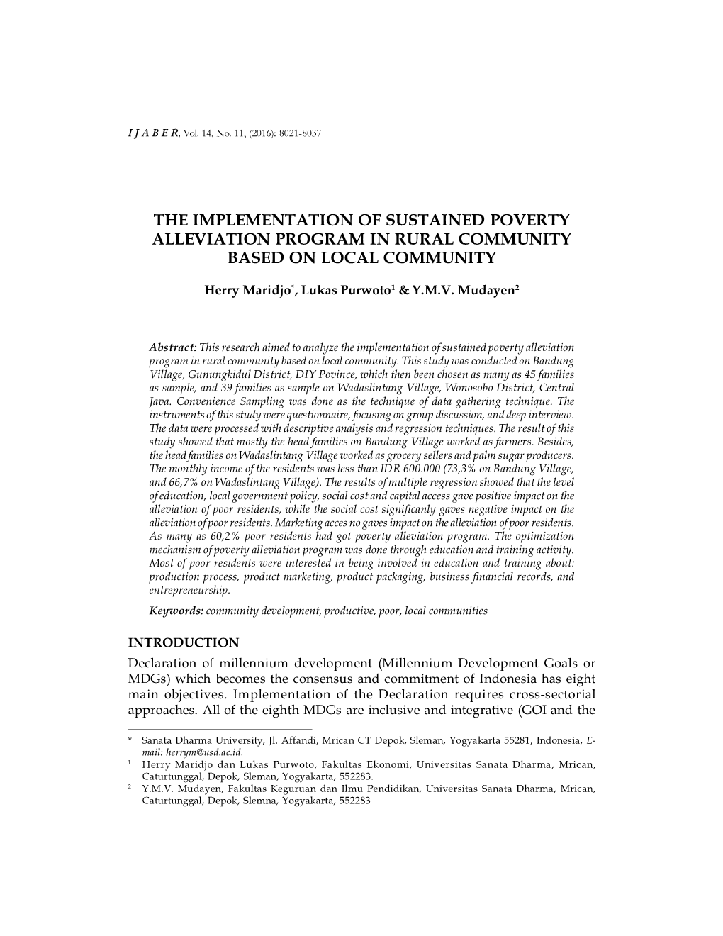 The Implementation of Sustained Poverty Alleviation Program in Rural Community Based on Local Community