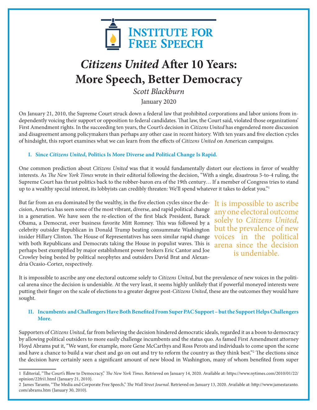 Citizens United After 10 Years: More Speech, Better Democracy