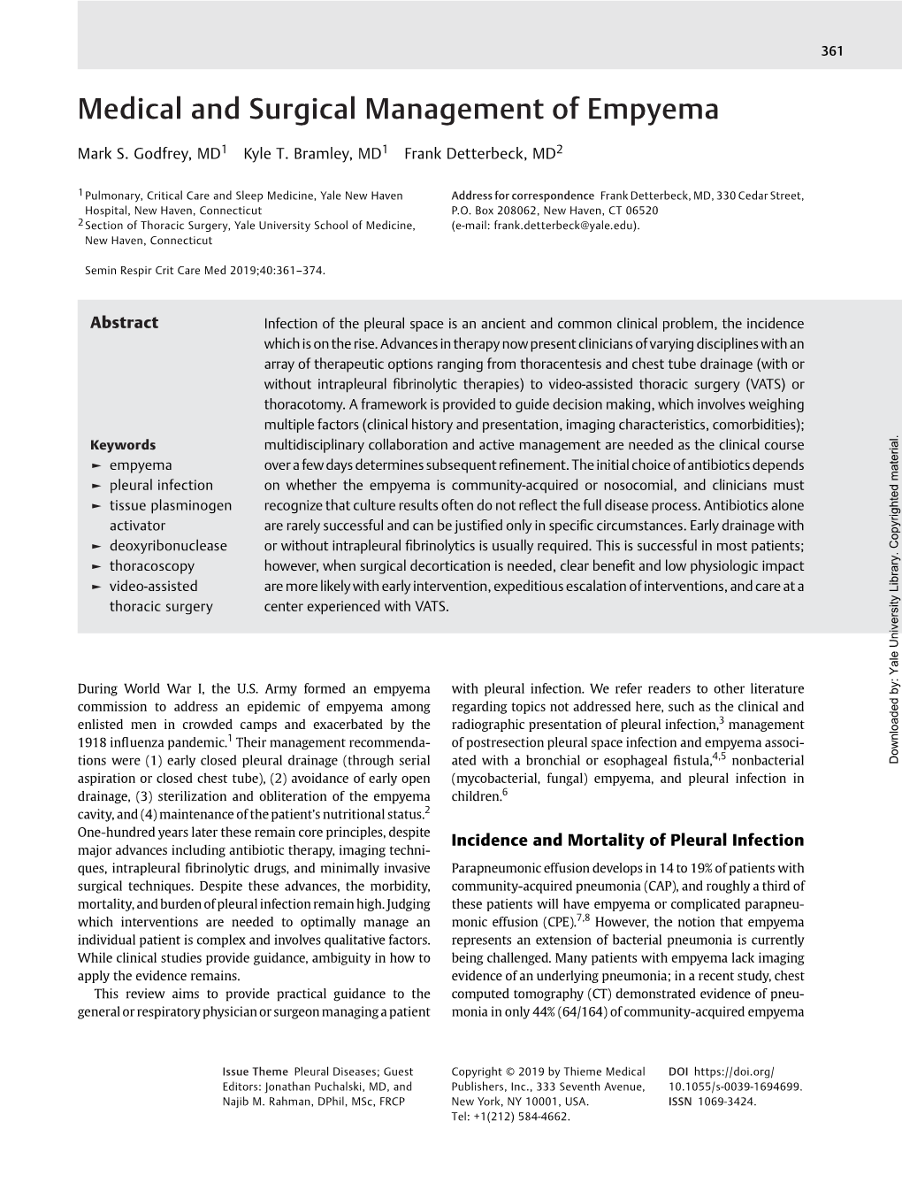 Medical and Surgical Management of Empyema