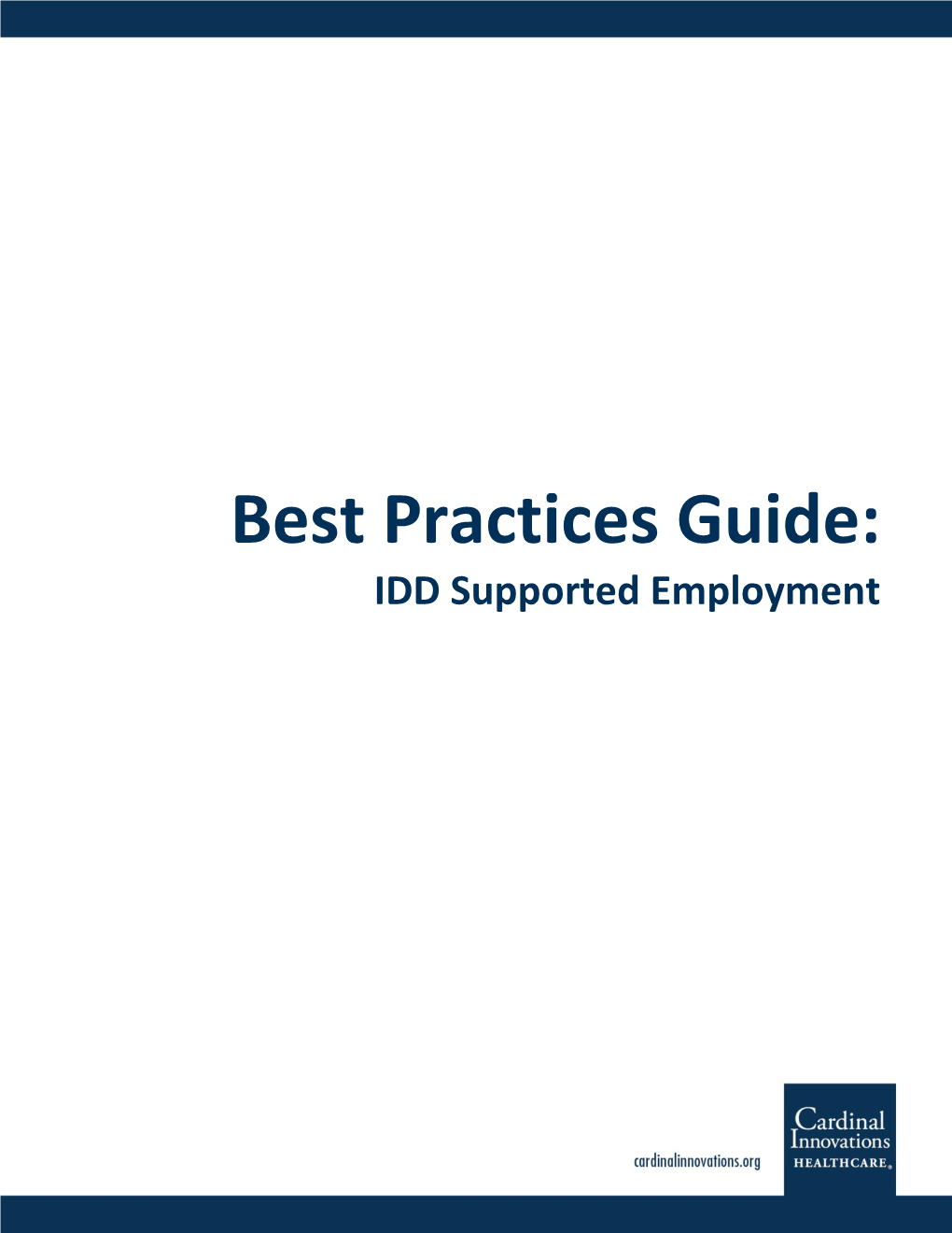 Best Practices Guide: IDD Supported Employment