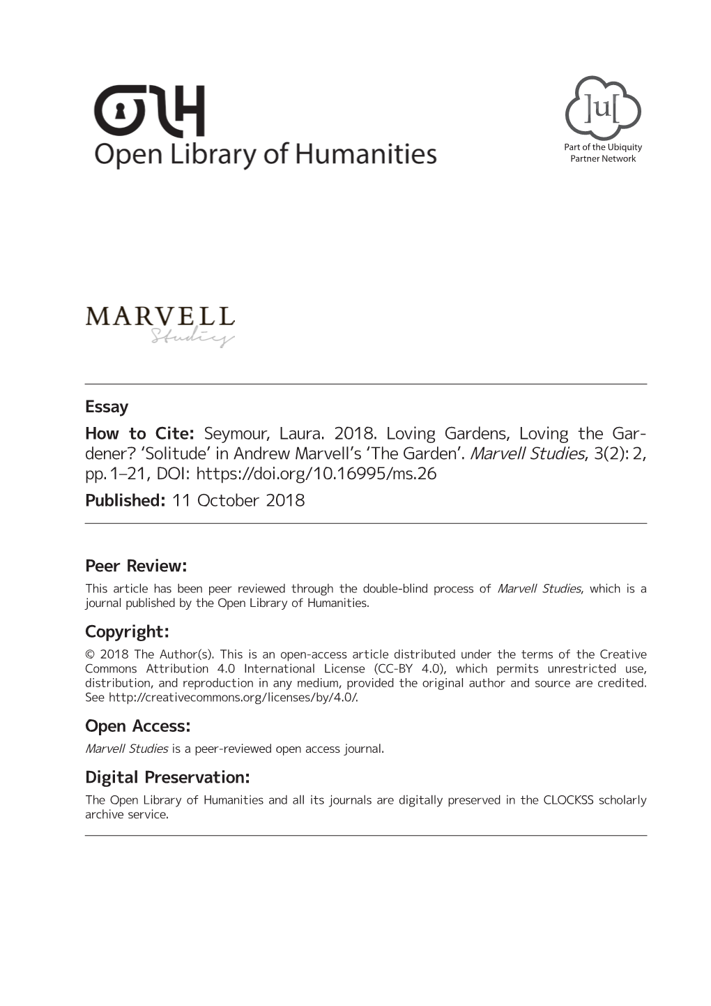 View: This Article Has Been Peer Reviewed Through the Double-Blind Process of Marvell Studies, Which Is a ­Journal Published by the Open Library of Humanities