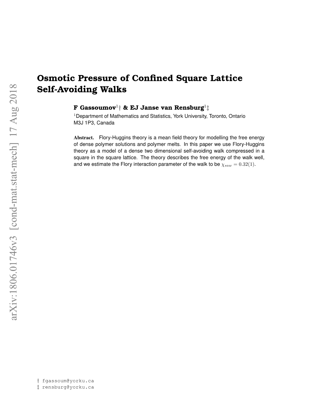 Osmotic Pressure of Confined Square Lattice Self-Avoiding Walks