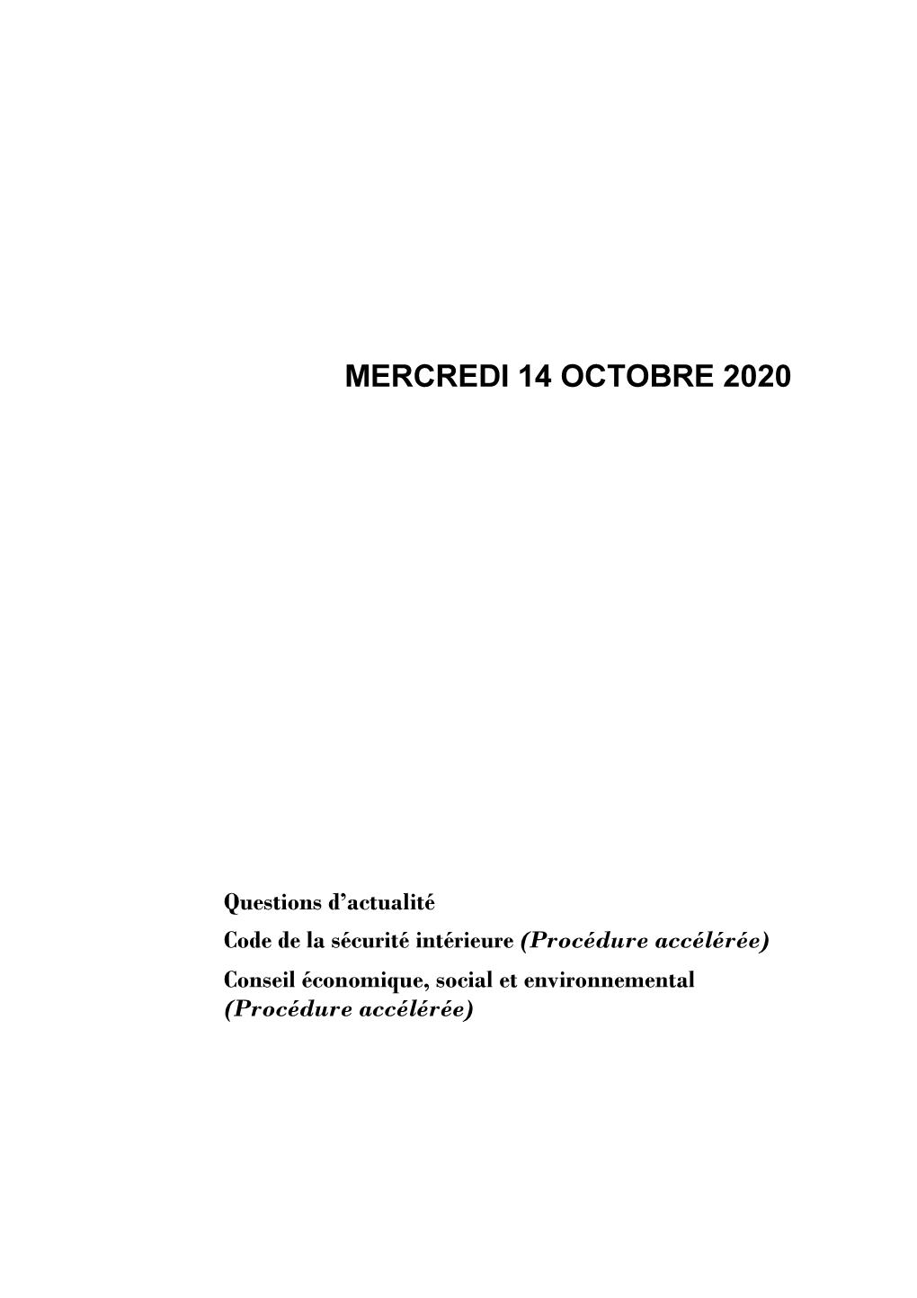 Mercredi 14 Octobre 2020