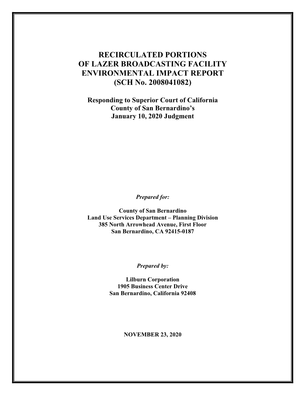 RECIRCULATED PORTIONS of LAZER BROADCASTING FACILITY ENVIRONMENTAL IMPACT REPORT (SCH No