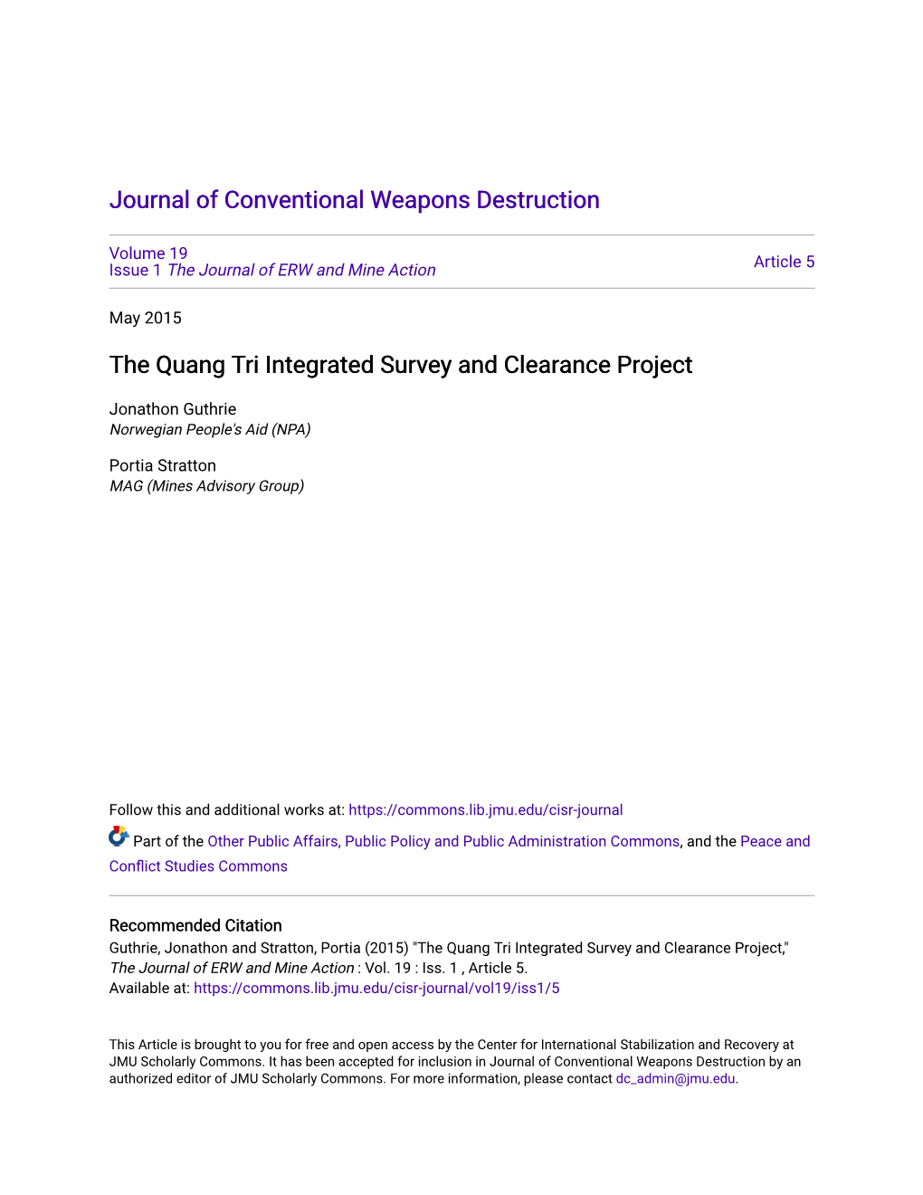 The Quang Tri Integrated Survey and Clearance Project