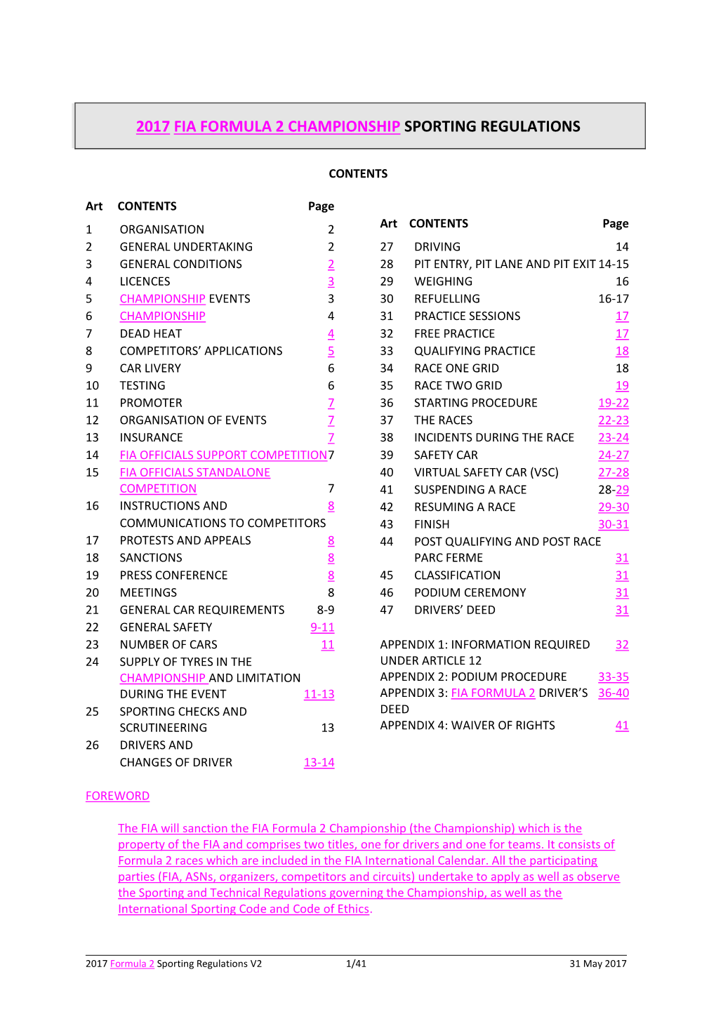 2017 Fia Formula 2 Championship Sporting Regulations