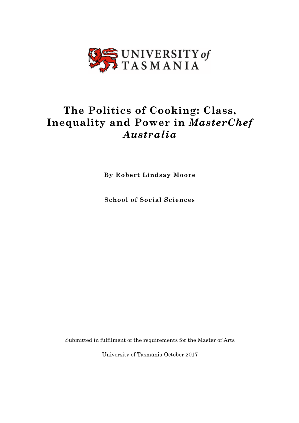 The Politics of Cooking: Class, Inequality and Power in Masterchef Australia