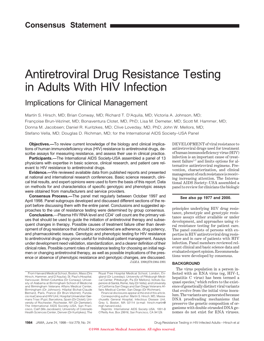 Antiretroviral Drug Resistance Testing in Adults with HIV Infection Implications for Clinical Management