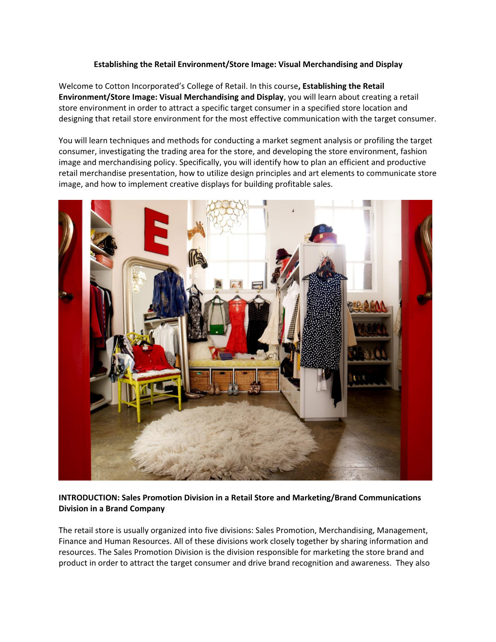 Establishing the Retail Environment/Store Image: Visual Merchandising and Display