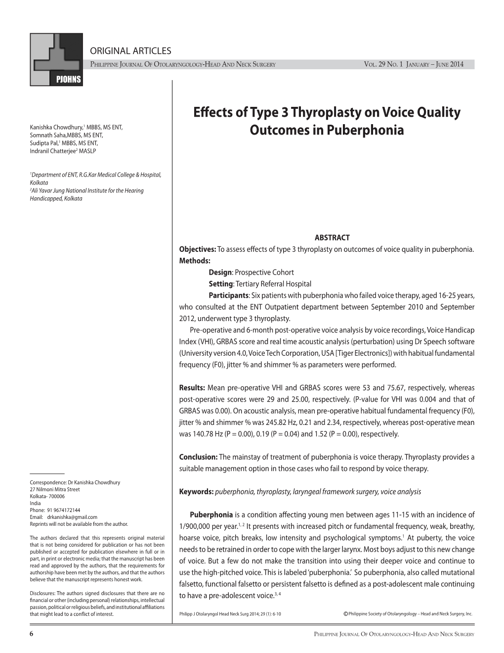 Effects of Type 3 Thyroplasty on Voice Quality Outcomes in Puberphonia