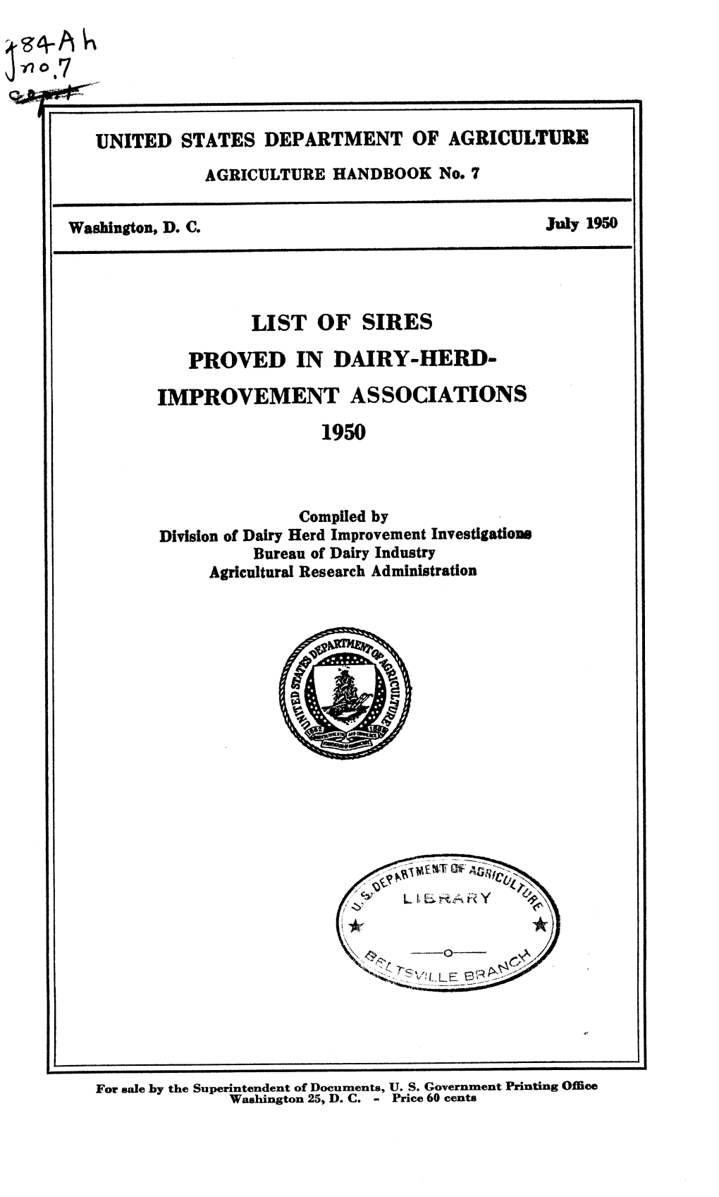 List of Sires Proved in Dairy-Herd- Improvement Associations 1950