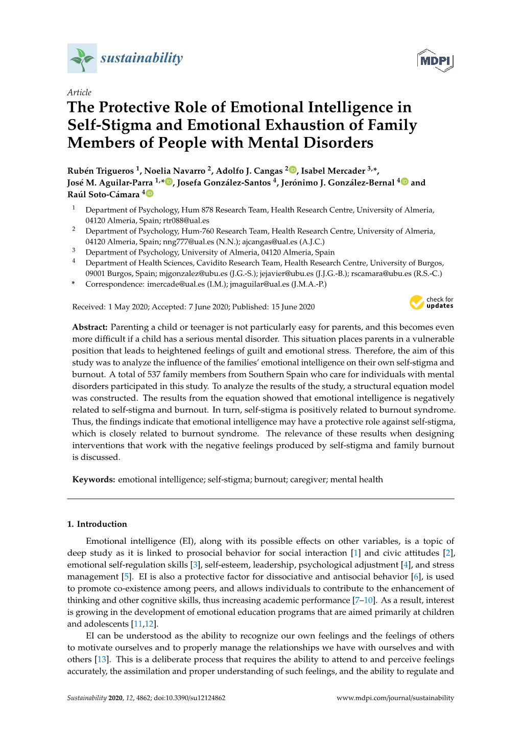 The Protective Role of Emotional Intelligence in Self-Stigma and Emotional Exhaustion of Family Members of People with Mental Disorders