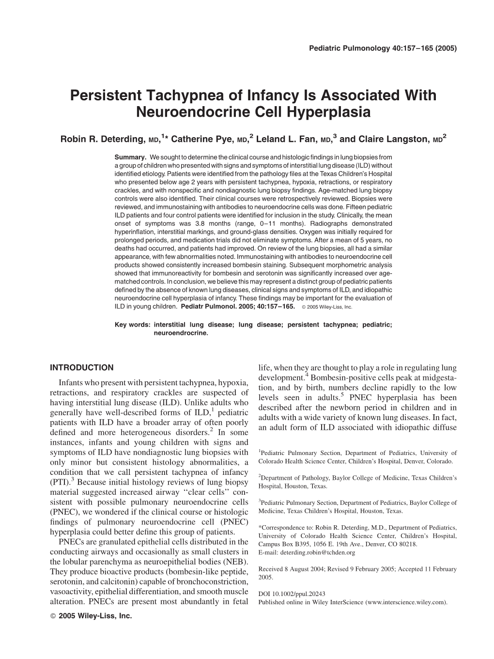 Persistent Tachypnea of Infancy Is Associated with Neuroendocrine Cell Hyperplasia