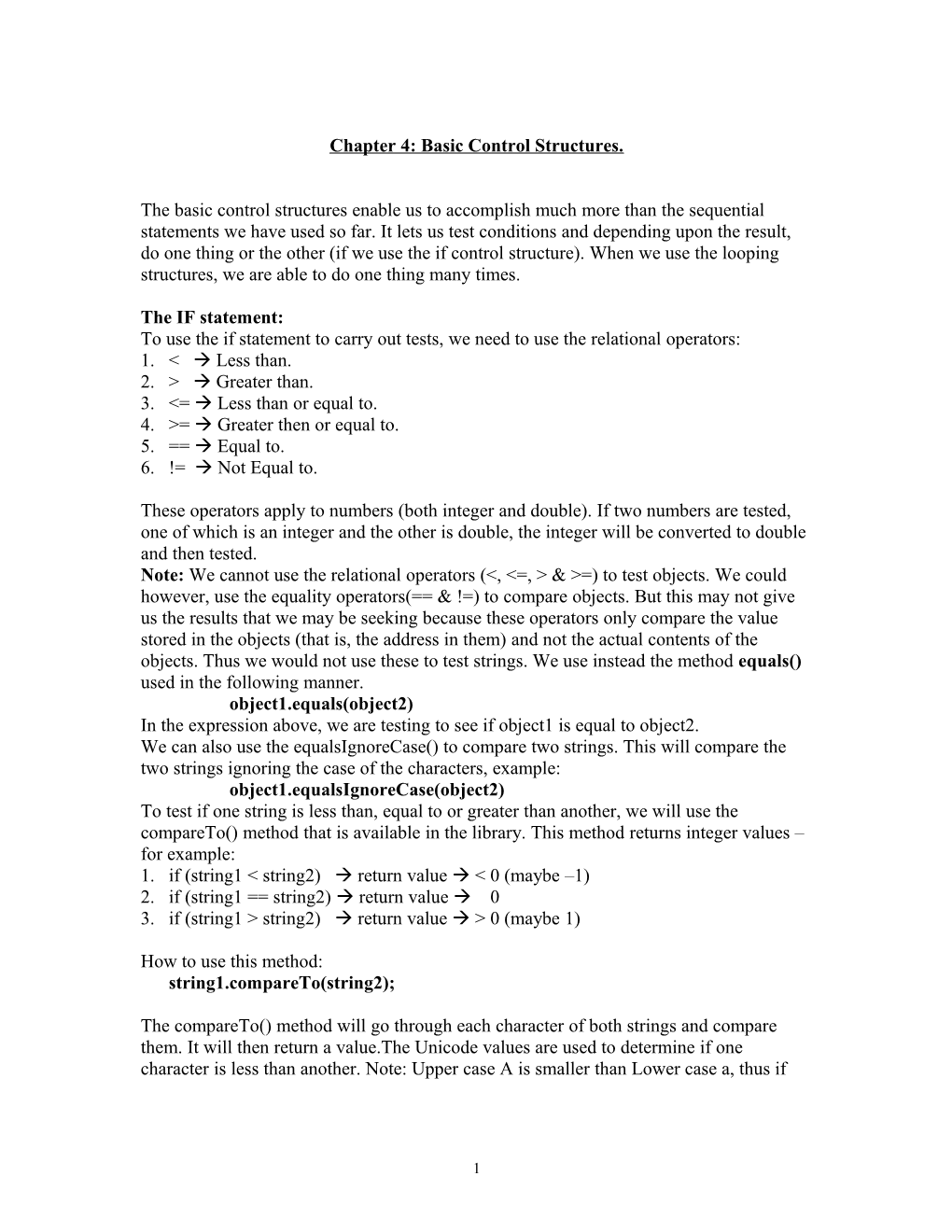 Chapter 4: Basic Control Structures