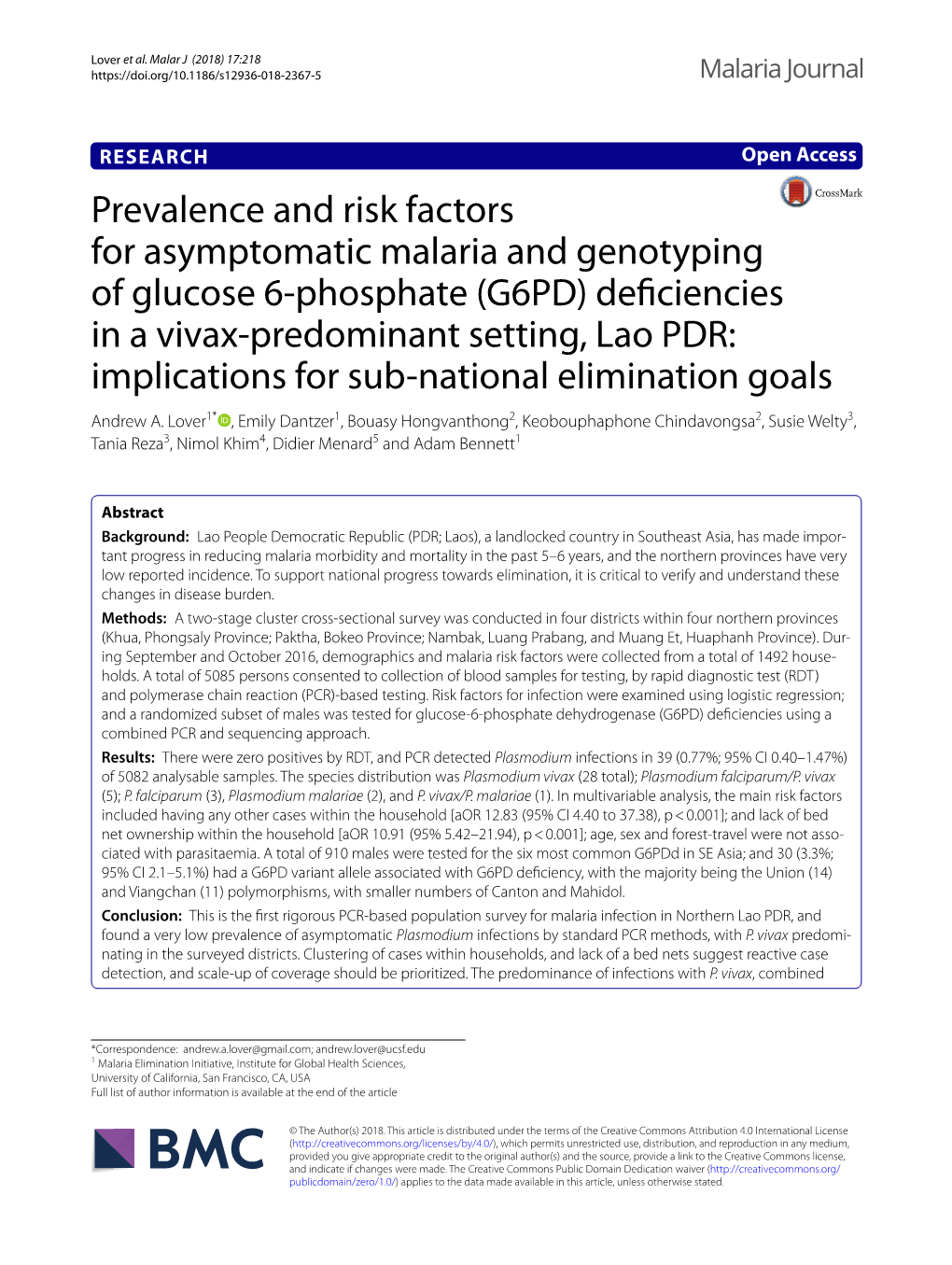 (G6PD) Deficiencies in a Vivax-Predom