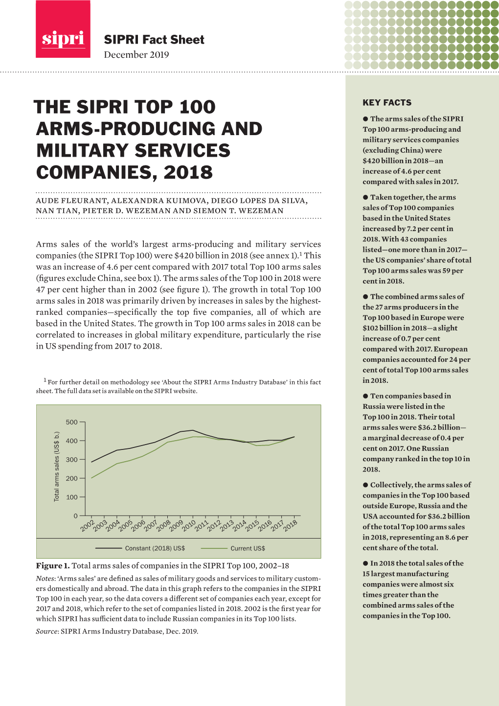 The SIPRI Top 100 Arms-Producing and Military Services Companies, 2018