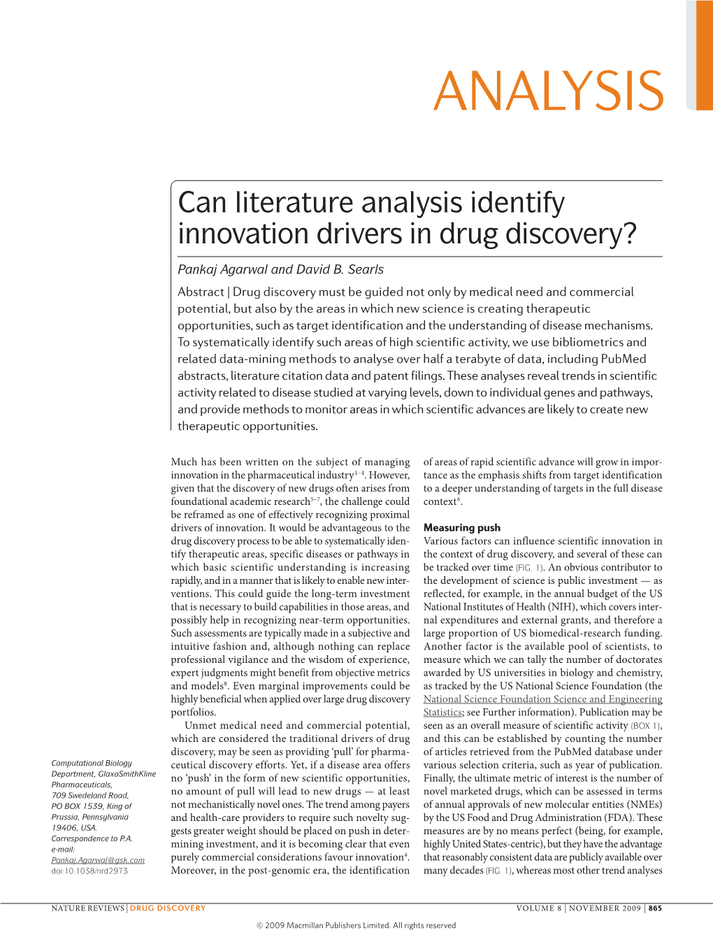 Can Literature Analysis Identify Innovation Drivers in Drug Discovery?