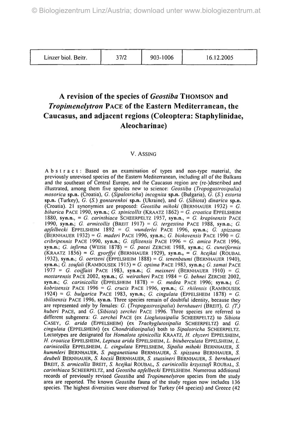 A Revision of the Species of Geostiba THOMSON and Tropimenelytron