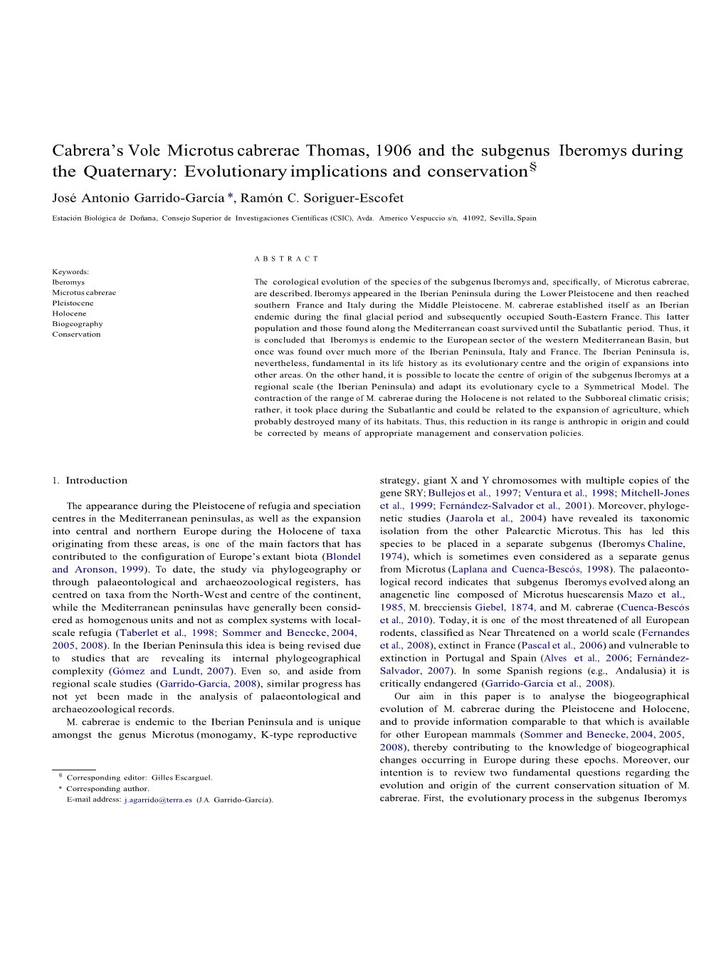 Cabrera's Vole Microtus Cabrerae