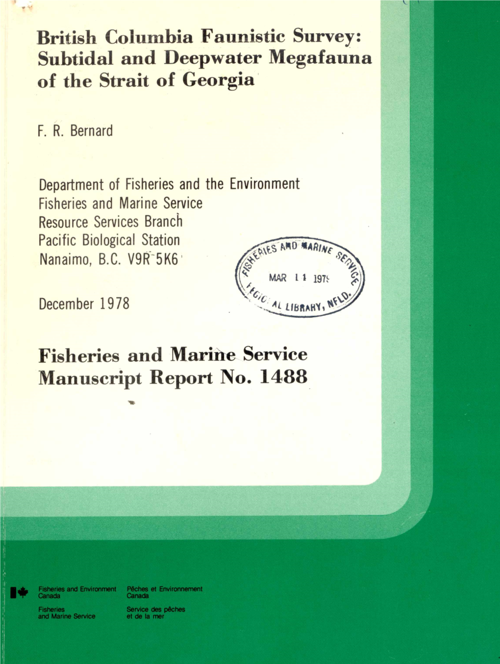 British Columbia Faunistic Survey: Subtidal and Deepwater Megafauna of the Strait of Georgia