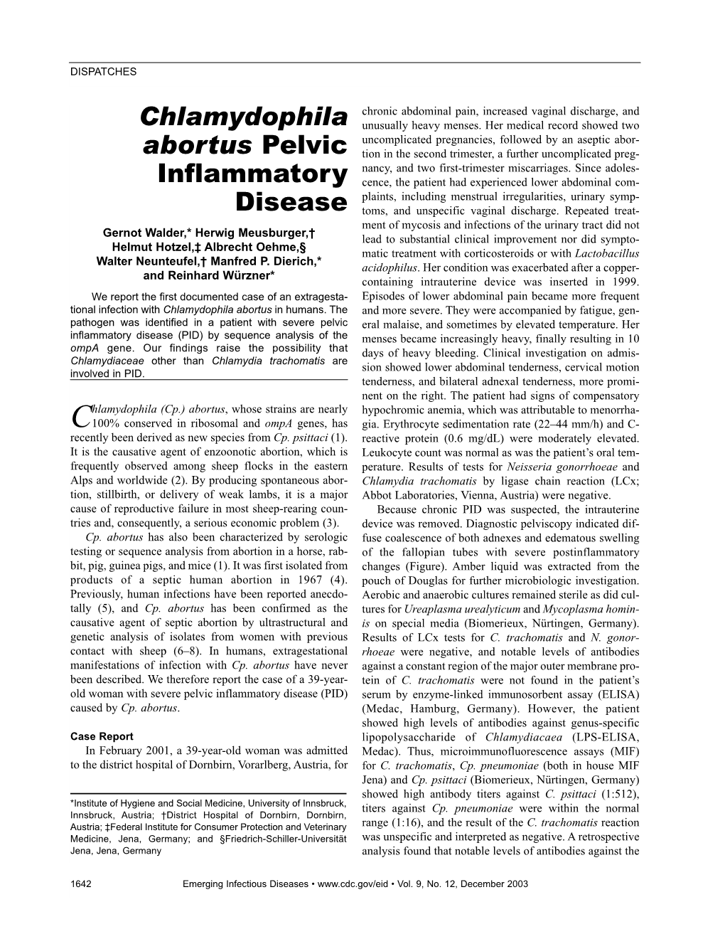 Chlamydophila Abortus Pelvic Inflammatory Disease