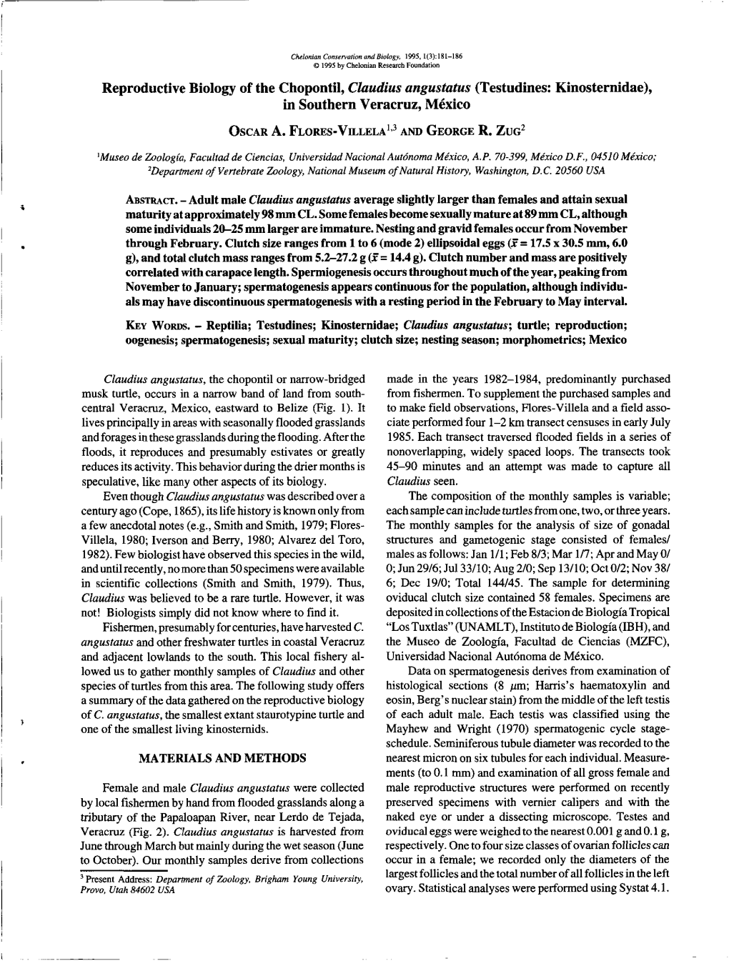 Reproductive Biology of the Chopontil, Claudius Angustatus (Testudines: Kinosternidae), in Southern Veracruz, Mexico