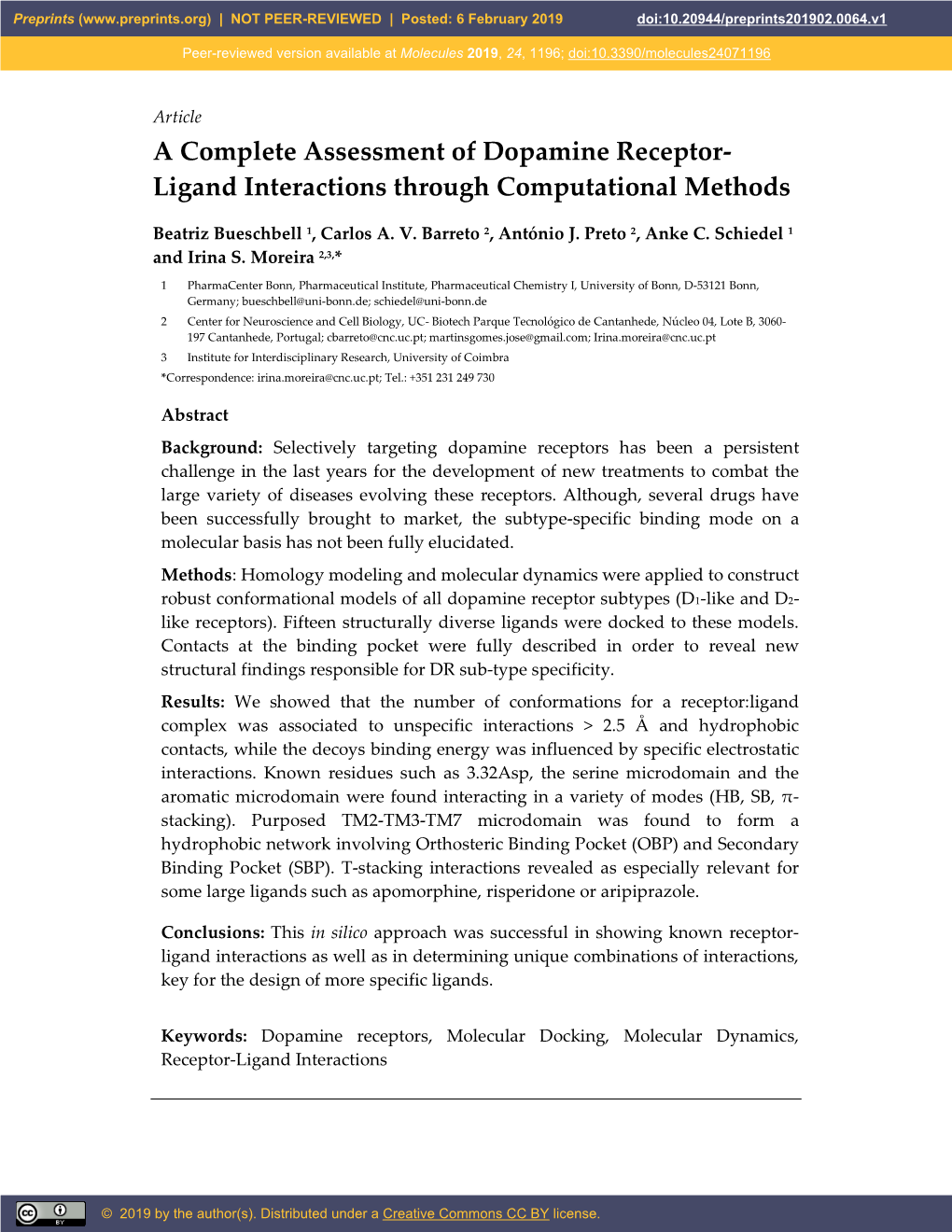 A Complete Assessment of Dopamine Receptor- Ligand Interactions Through Computational Methods