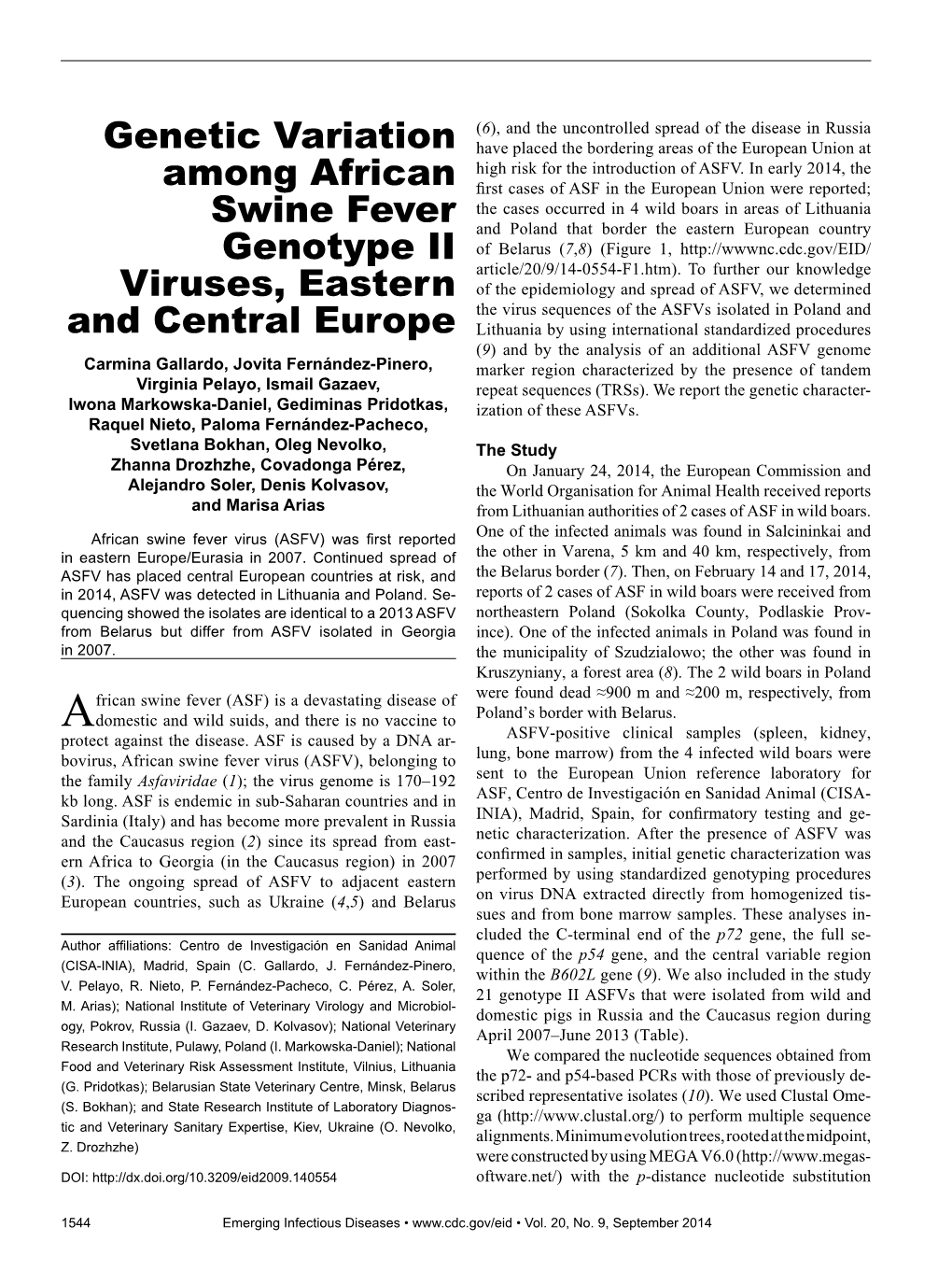 Genetic Variation Among African Swine Fever Genotype II Viruses