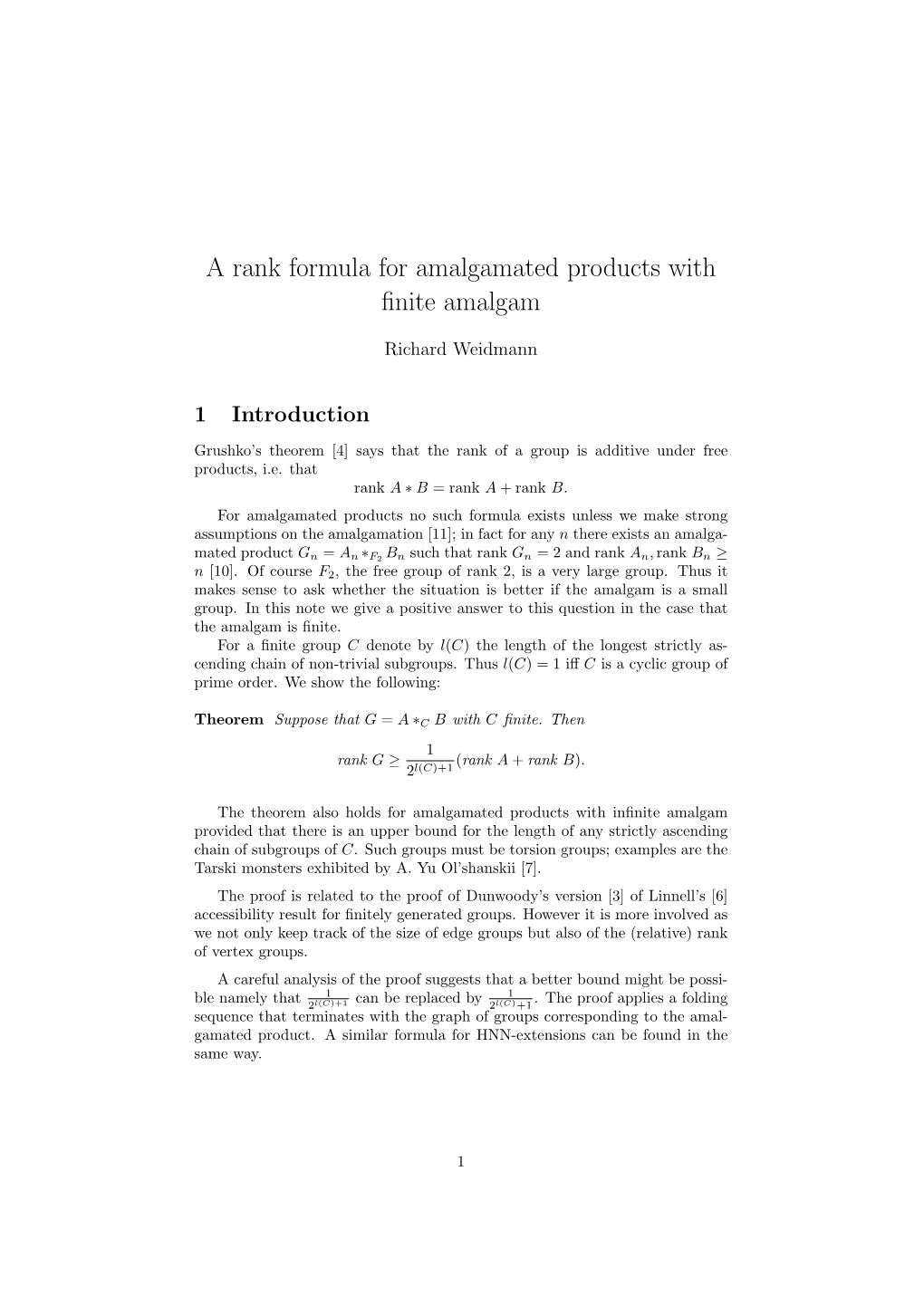 A Rank Formula for Amalgamated Products with Finite Amalgam