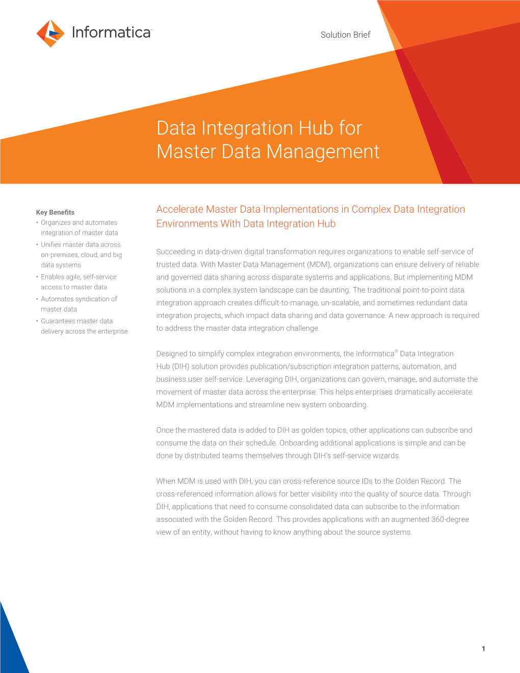 Data Integration Hub for Master Data Management