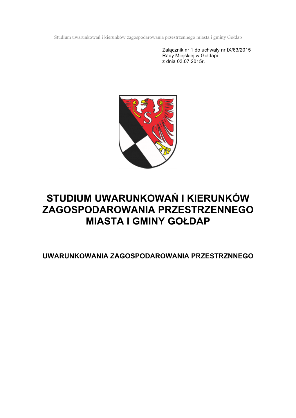 Studium Uwarunkowań I Kierunków Zagospodarowania Przestrzennego Miasta I Gminy Gołdap