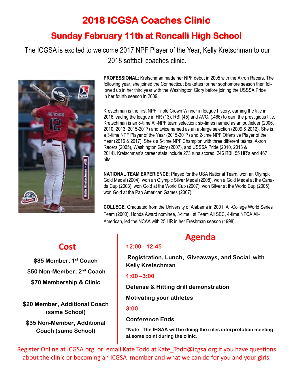 2018 ICGSA Coaches Clinic Agenda Cost