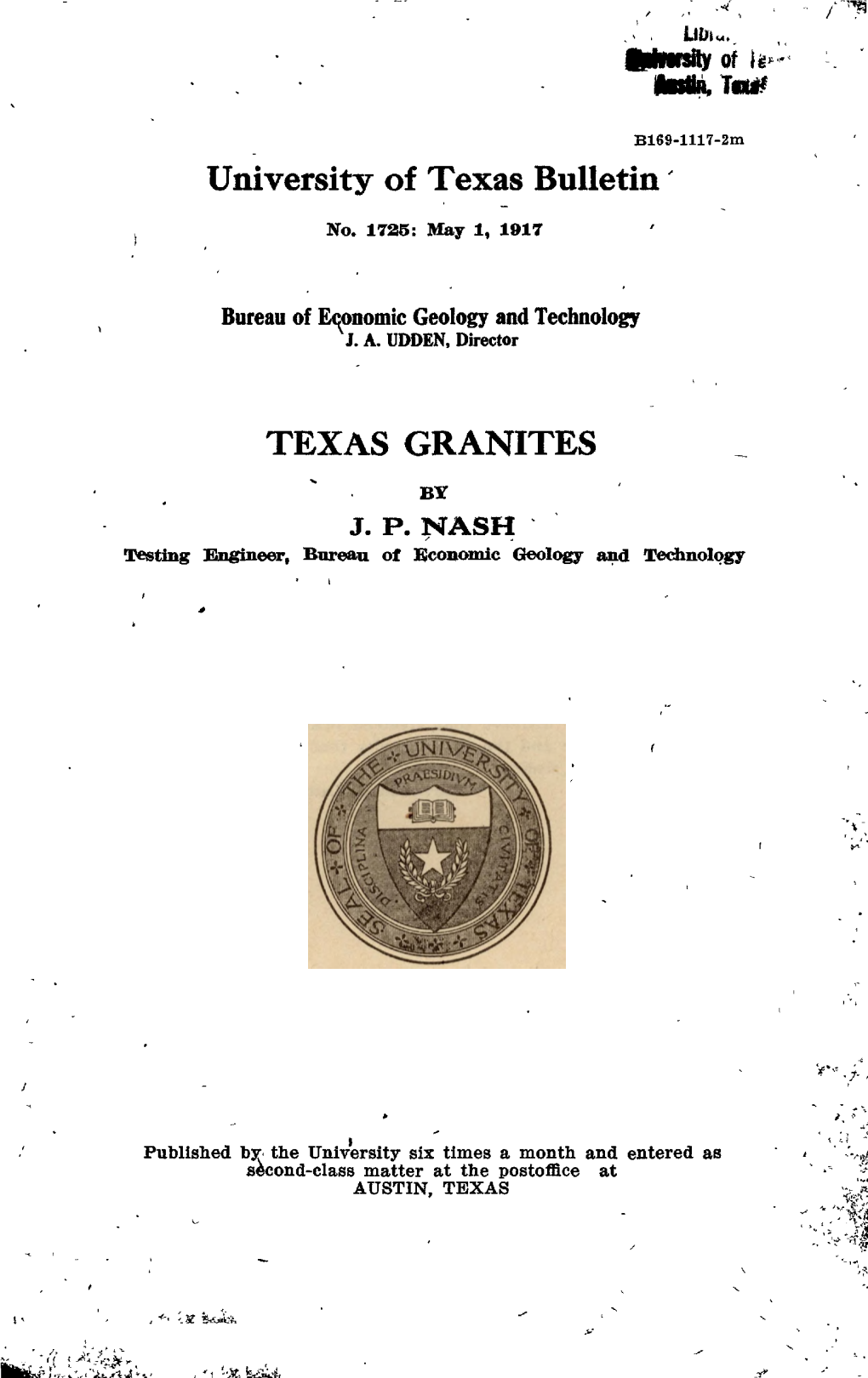 University of Texas Bulletin Texas Granites