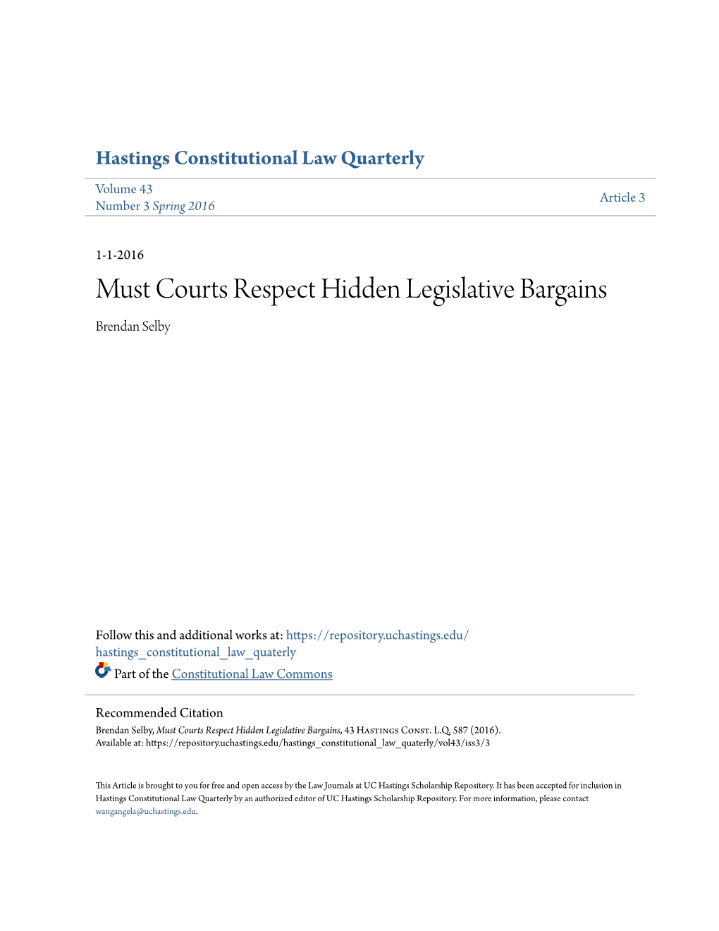 Must Courts Respect Hidden Legislative Bargains Brendan Selby