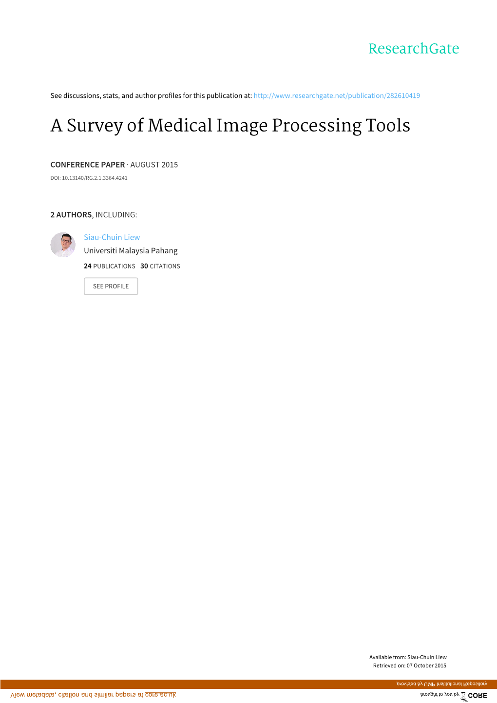 A Survey of Medical Image Processing Tools