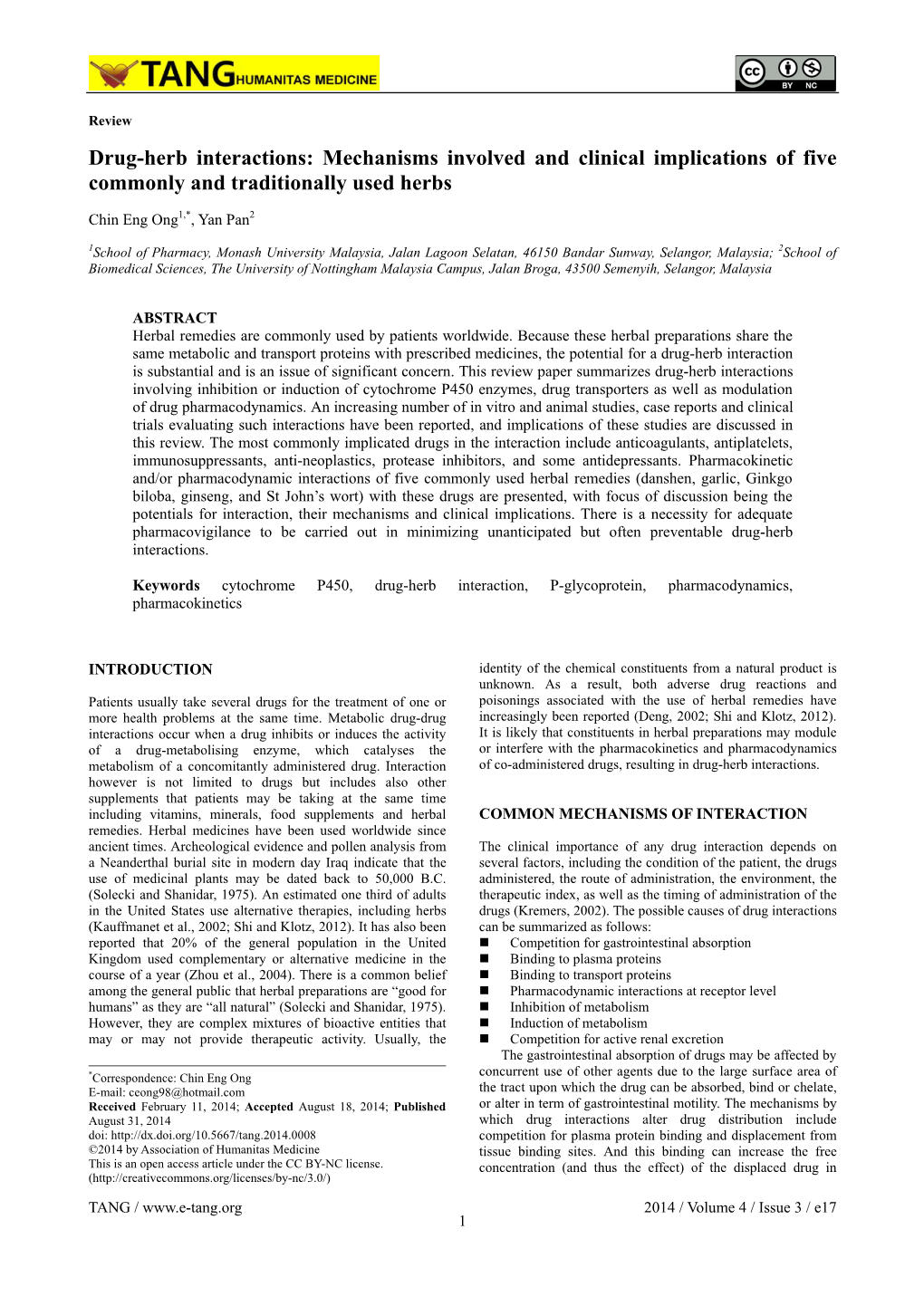 Drug-Herb Interactions: Mechanisms Involved and Clinical Implications of Five Commonly and Traditionally Used Herbs