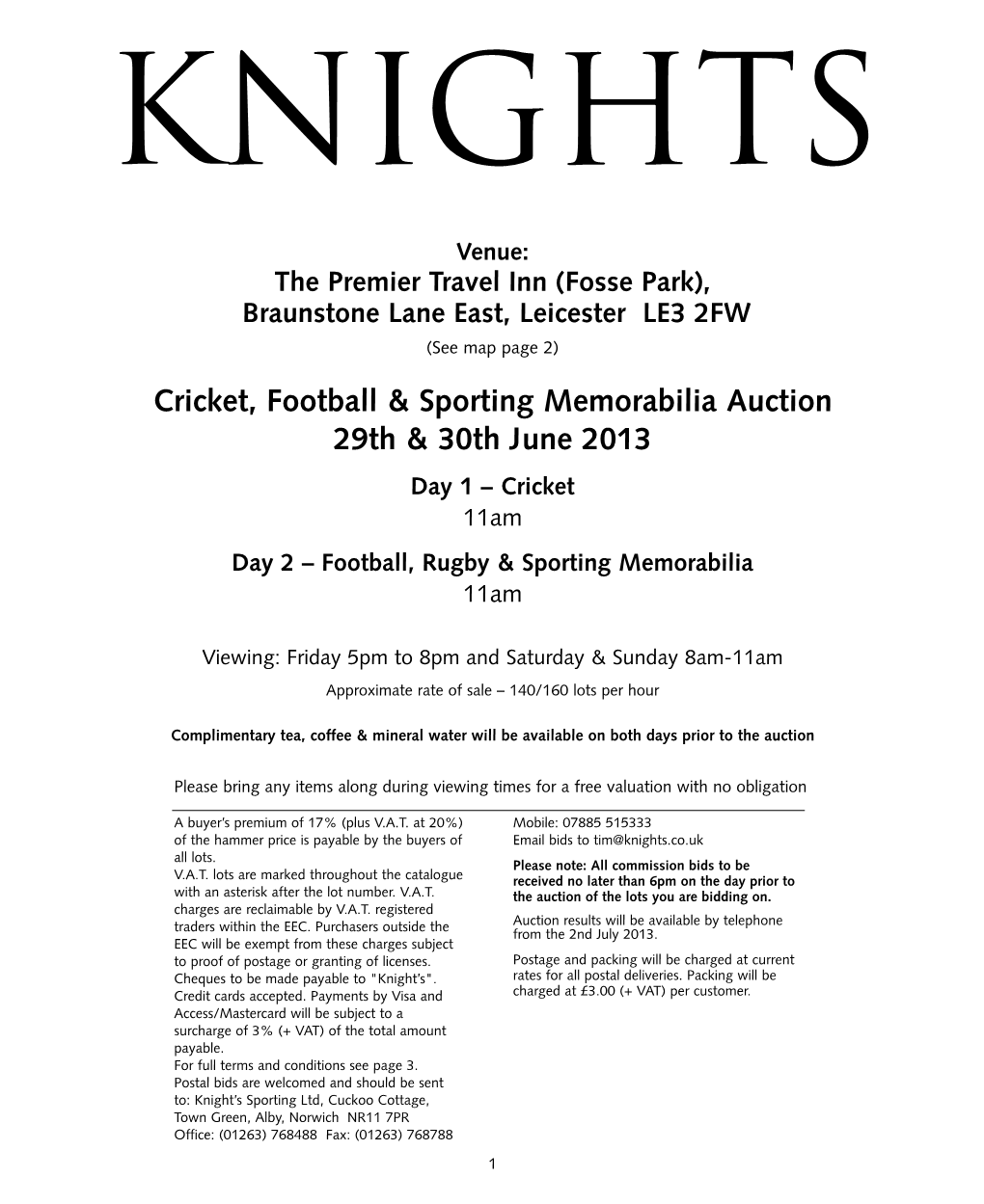 Cricket, Football & Sporting Memorabilia Auction 29Th & 30Th