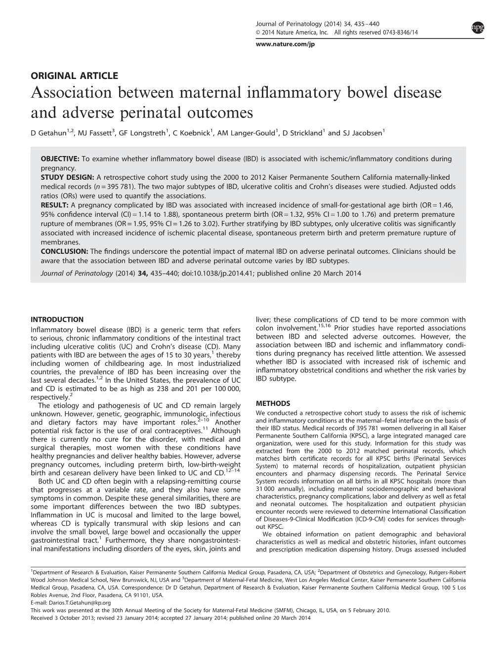 Association Between Maternal Inflammatory Bowel Disease And