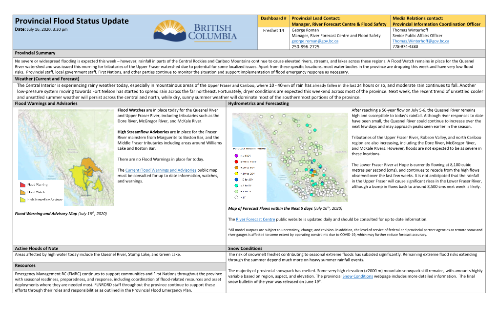 Provincial Flood Status Update