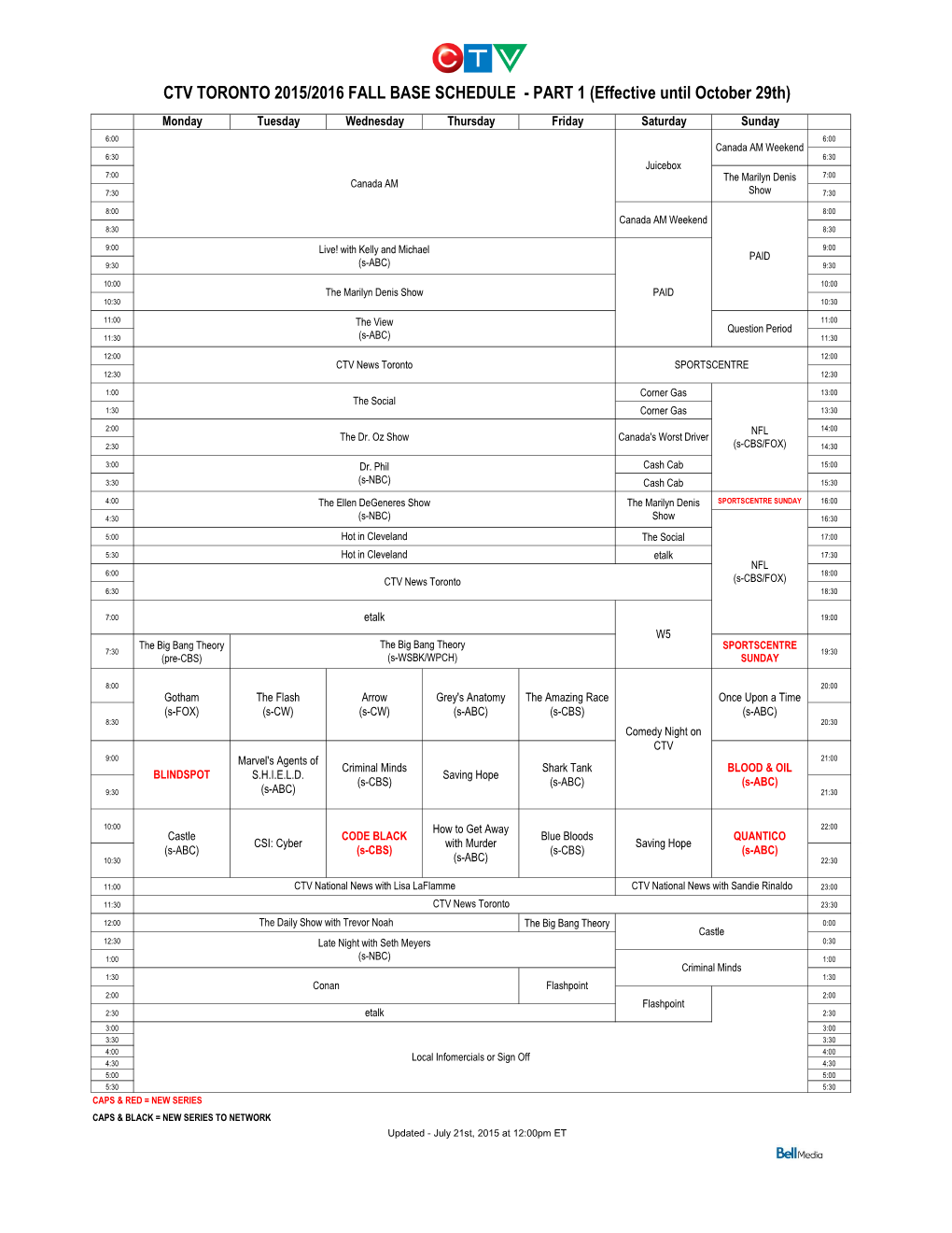 Ctv Toronto 2015/2016 Fall Base Schedule