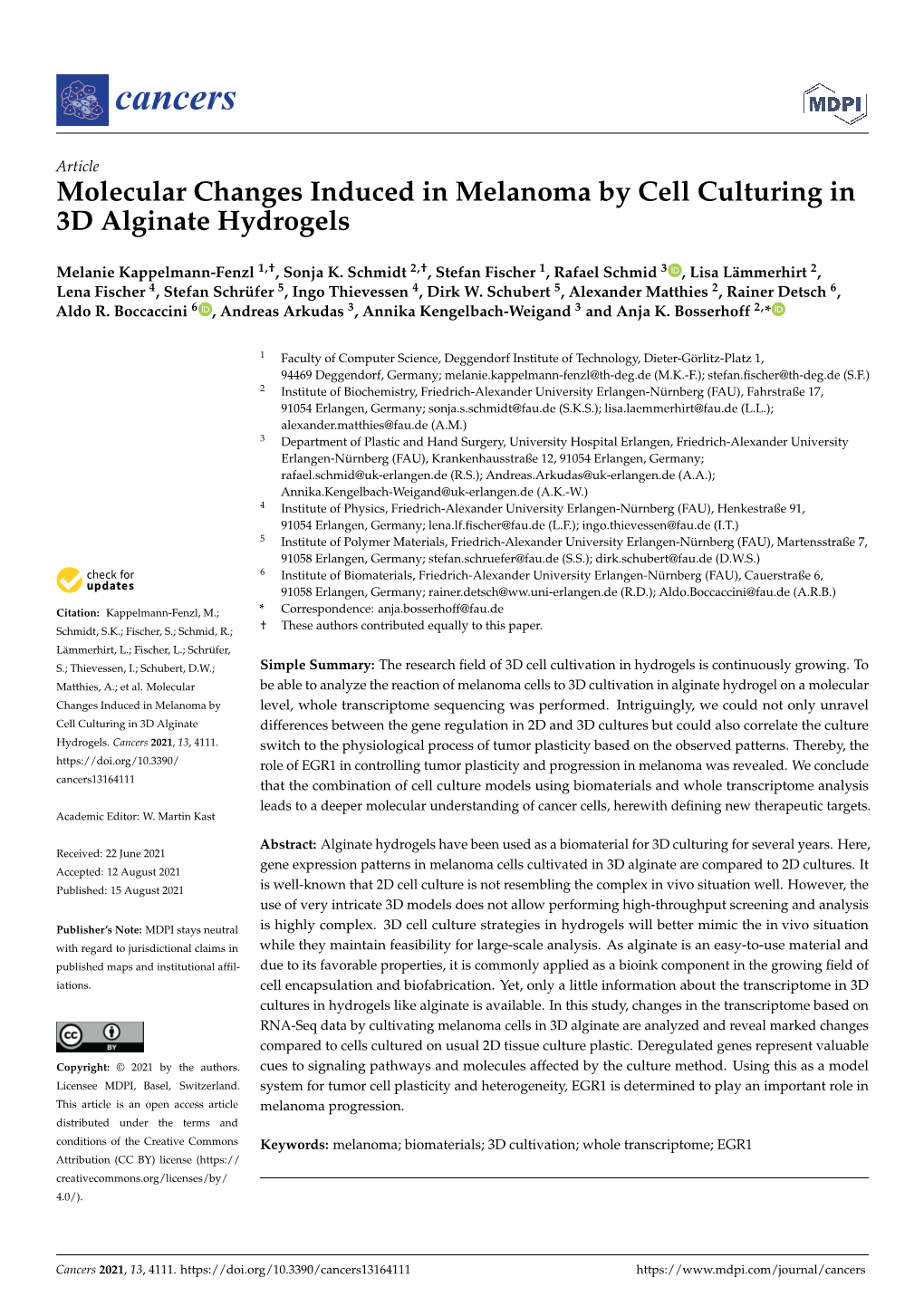 Molecular Changes Induced in Melanoma by Cell Culturing in 3D Alginate Hydrogels