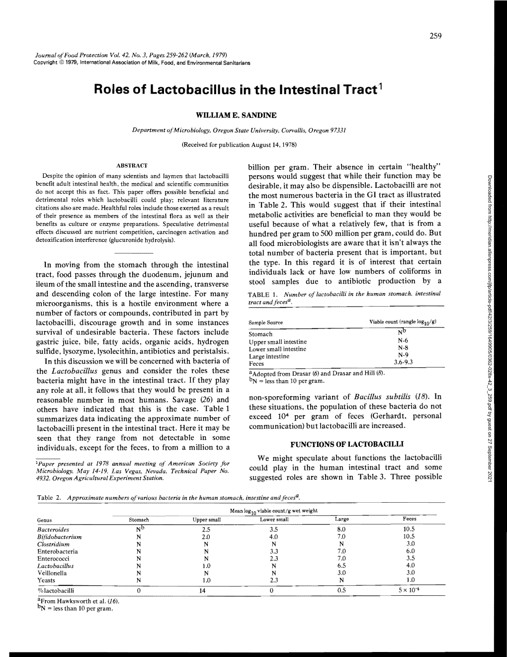 Roles of Lactobacillus in the Intestinal Tract