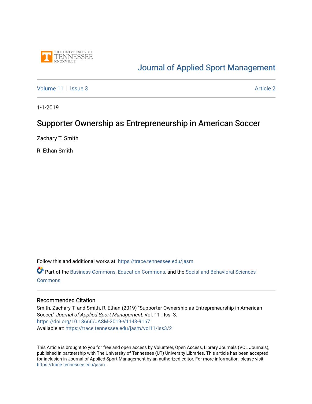 Supporter Ownership As Entrepreneurship in American Soccer