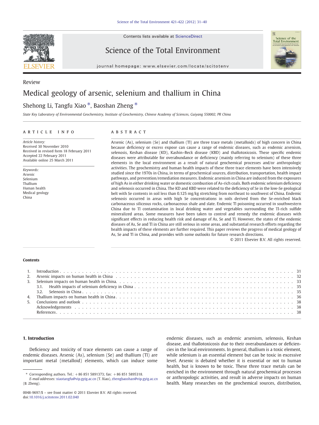 Li Et Al., 2012, Arsenic-Selenium-Thelium