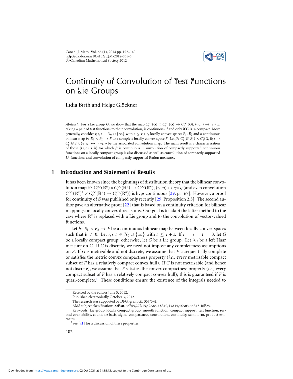 Continuity of Convolution of Test Functions on Lie Groups