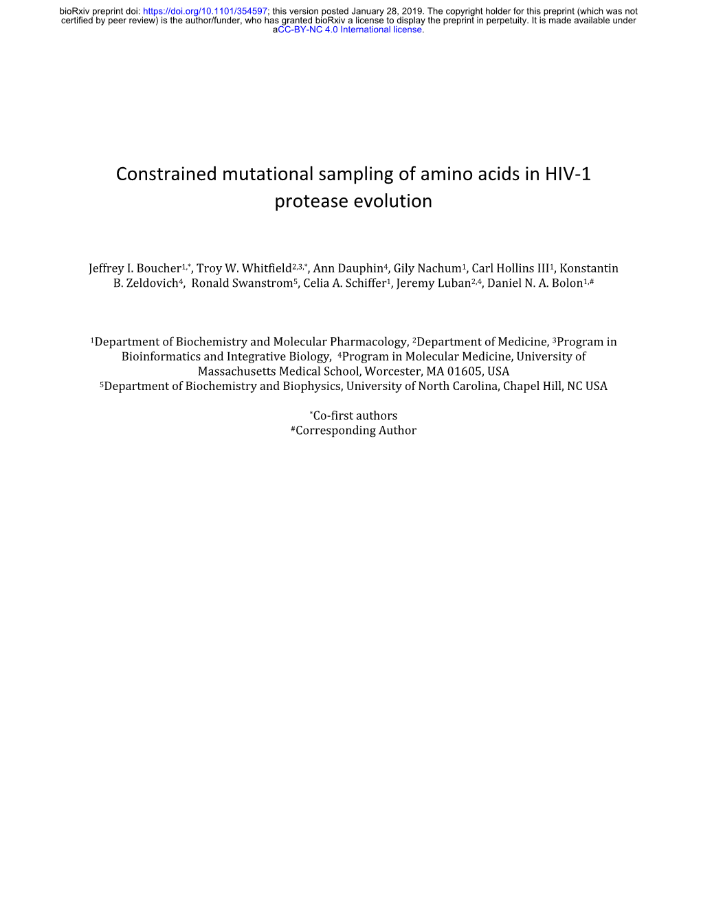 Constrained Mutational Sampling of Amino Acids in HIV-1 Protease Evolution